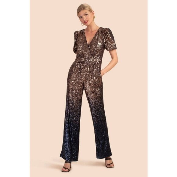 💕TRINA TURK💕 Asandra Jumpsuit Supernova Sequin Moonstone Midnight Ombre 2 NWT - Picture 1 of 16